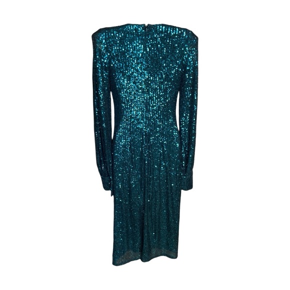 Mac Duggal 26866 Sequined Structured Bishop Sleeve Midi DressTeal Size 4 NWT - Picture 9 of 14